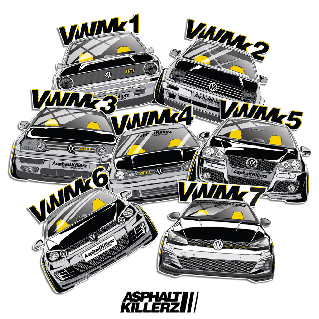 aankomst Verblinding Aan de overkant VW MK 1 Thru 7 Jetta Golf Polo UP GTI Passat 3M Vinyl Euro Auto Stickers /  Decals 7-pack - Asphalt Killerz