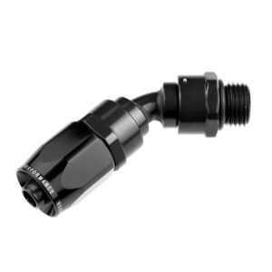 RedHorse Black -6AN 45 degree hose end with -6AN ORB male end