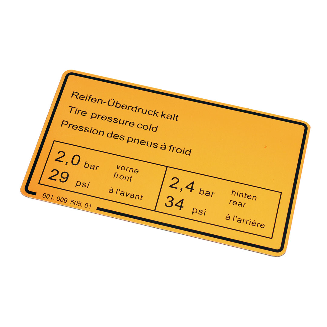 901-006-505-01 for Porsche Carrera 2.7 Tire Pressure Decal