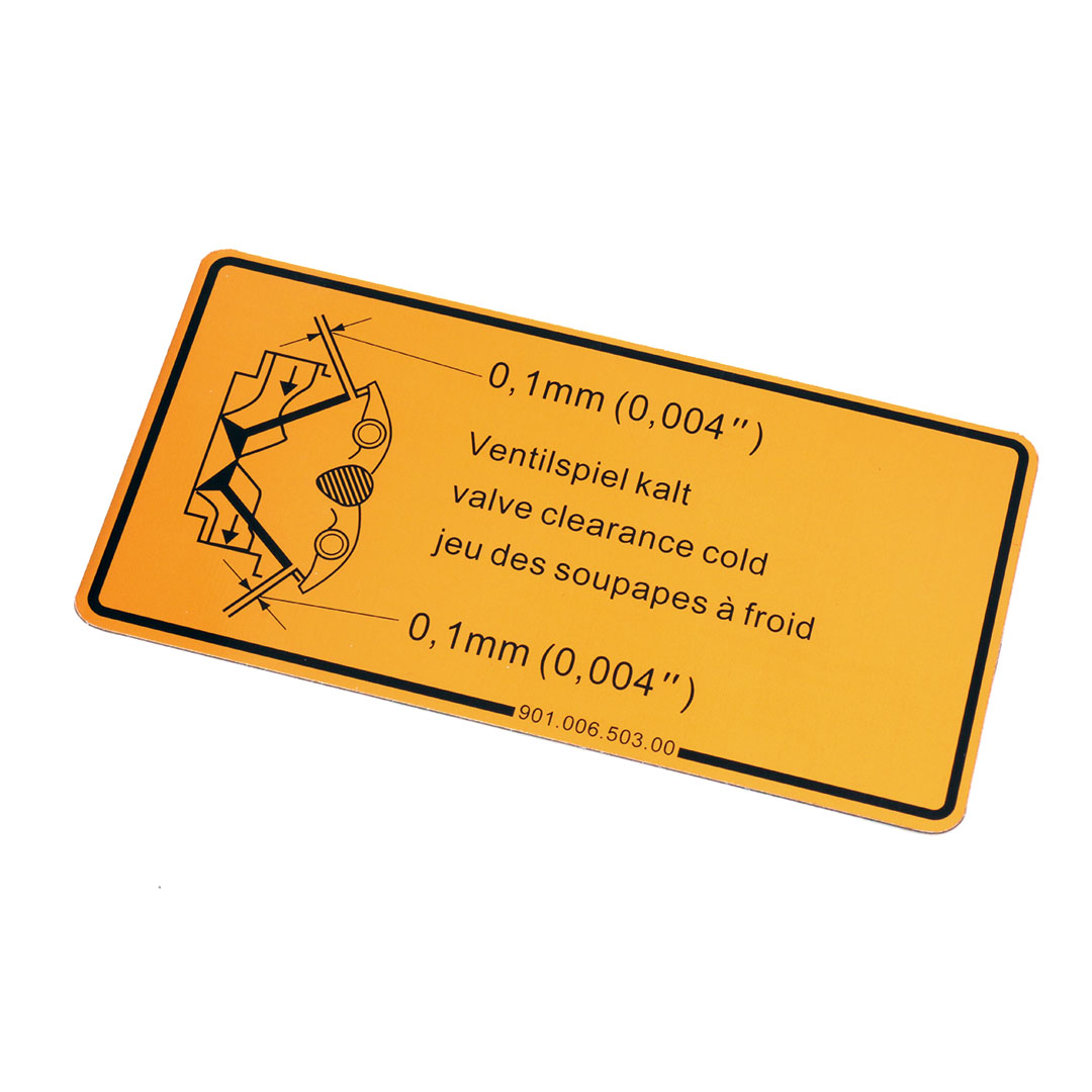 901-006-503-00 Valve Clearance Decal, Black Border Light Gold Vinyl Foil, Fits 911 1969-89